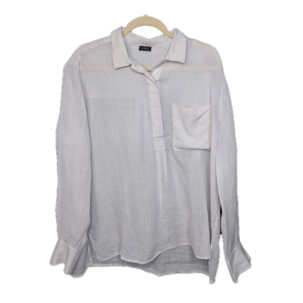 Sheer Light Gray Ramie Blouse Silk Cuffs Joseph Minimalist Top Sz 42 (US 10-12) - Picture 2 of 15